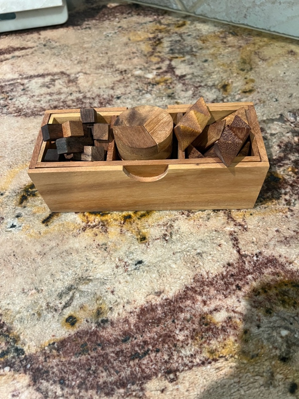 Wooden Puzzle Set with Slide Box - Natural Brown